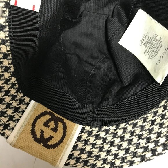 GUCCI Interlocking G GG Houndstooth Bucket hat, hat, hat hat cotton Black/White main image 4